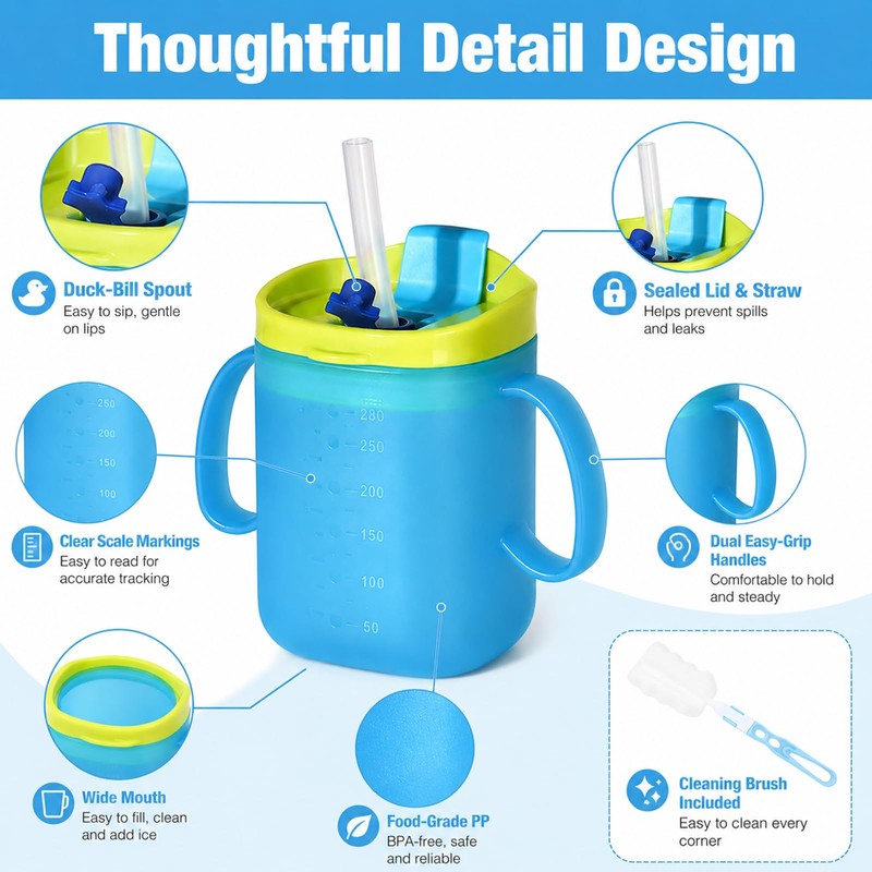 2PCS Elderly Spill Proof Cups, 280ML Unspillable Cup with 2