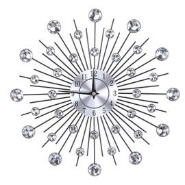 Raguso Sparkling Bling Metallic Wall Clock Silver Flower-Shaped Wall Clock 3D Wall Clock Metal Wall Watch for Home Office Bedroom Kitchen (Round Flower)