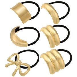 SUBANG 6 Pieces Metal Hair Ties for Thick Hair Gold Metal Geometric Elastic Hair Ties Bowknot Hair Ties Ponytail Holder Hair Accessories for Women