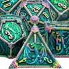 ARUOHHA Metal DND Dice Rainbow Green Dragons Dice Set with
