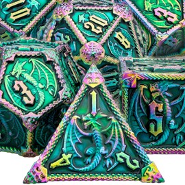 ARUOHHA Metal DND Dice Rainbow Green Dragons Dice Set with Gift Box, Role Playing Game D&D Dice Dungeons and Dragons Polyhedral Dice RPG D and D Dice D20 D12 D10 D8 D6 D4