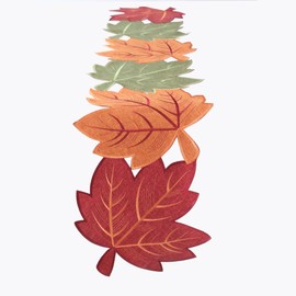 OWENIE Thanksgiving Table Runners 72 Inches Long, Fall Decoration for Home, Embroidered Harvest Maple Leaf Decor for Autumn, Farmhouse Centerpieces with Applique Red Green Orange Leaves