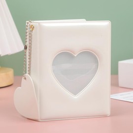 G trigger Mini Album 3" Photo Card Holder Love Heart Hollow Photo Card Binder Correct Book Pocket Solid Mini Picture Album White White