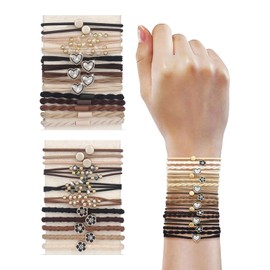 CHBCD 25 Stirnbänder im Bohemian-Stil für Frauen und Mädchen, elastische Stirnbänder mit Perlen, elastische Armbänder für dünnes/Dickes/mittleres Haar