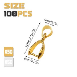 Rongxze Pack of 100 Pendant Loop, Pendant Connector, Jewellery, Jewellery Connector, DIY, Eyelet Pendant Chain Clasp Clip for DIY Jewellery Accessories, Pendant, Necklace (Pendant Loop)