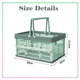 Jotia 1 Pack Collapsible Shopping Basket, 30x20x16.5cm Collapsible Storage Crate Plastic Storage Baskets for Organizing Foldable Picnic Basket with Handles for Home, Kitchen, Office (Green)