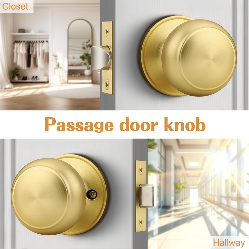 Probrico Interior Door Knob for Hallway, Gold Door Knobs Closet