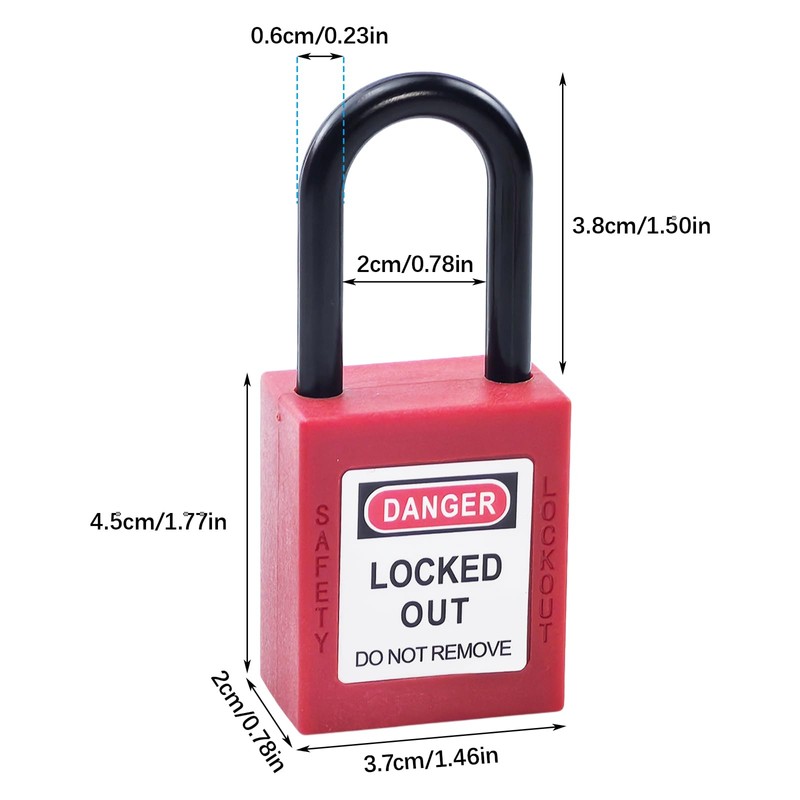Pack of 10 Lockout Padlock, 38 mm Nylon Security Padlock