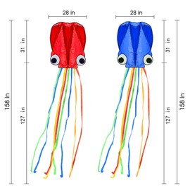 SINGARE Large Octopus Kites, Long Tail Beautiful Easy Flyer Kites Beach Kites, Good Kites for Kids and Adults Easy to Fly(Red+Blue)