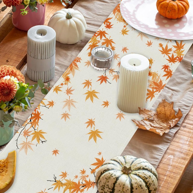 Fall Table Runner Cow Pumpkin Maple Branch Burlap Table Runners