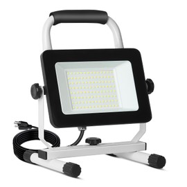 UFOND 6000 Lumen LED Work Light with Stand,60W Waterproof Flood Light, Brightness Switch Adjustable,Super Bright 10Ft Power Cord Portable Job Site Worklight for Garage Workshop Car,Outdoor Lighting