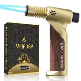 Butane Torch Lighter with Adjustable Jet Flame and Safety Lock, Refillable Portable Culinary Blow Torch for Kitchen Cooking, Baking, BBQ, Welding & Camping