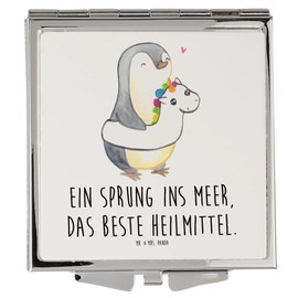 Mr. & Mrs. Panda Handtaschenspiegel quadratisch Sommermeerheilkraft - Geschenk, Natur, Küste, Jahreszeiten, silber, schminken, Auszeit, Wetter