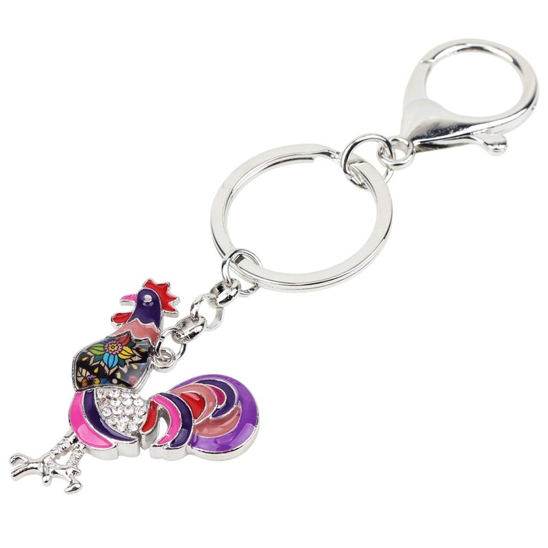 BONSNY Llavero de metal esmaltado para mujer, diseño de gallo