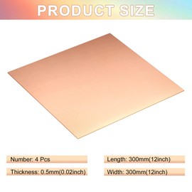 Therwen 4 Pieces Copper Sheets Plates Metal for Crafts 12 x 12 inch 24 Gauge 0.5mm Thickness No Scratches Pure Copper Sheet for Jewelry Repairs Electrical(4 Pcs,12 x 12 inch)