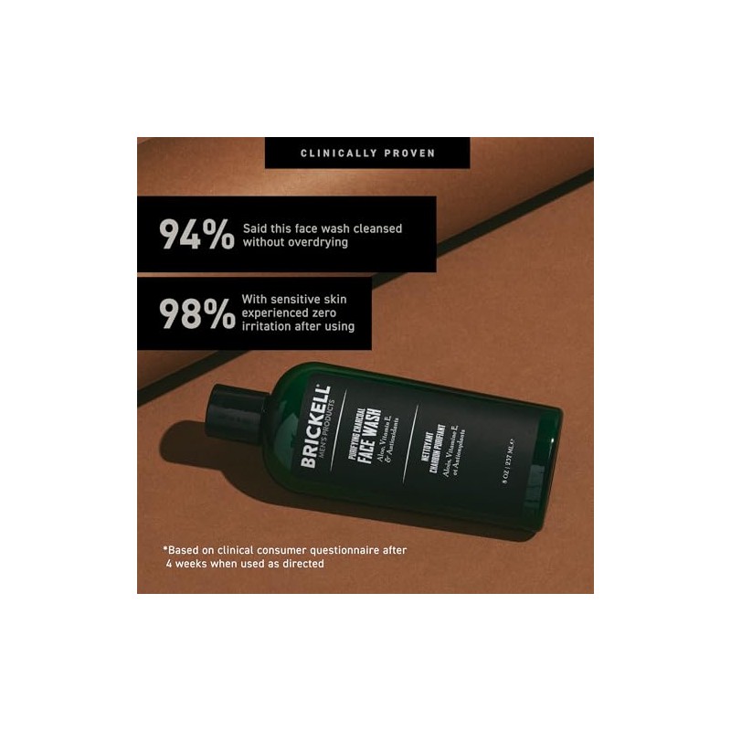 Brickell Men's Purifying Charcoal Face Wash for Men, Natural and