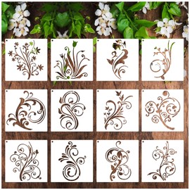 yhslmh Floral Stencils for Painting on Wood Furniture Wall Reusable Canvas Flower Flourish Swirls Stencil for Crafts Boho Art Projects Drawing Card Making Pattern Decoratives (Flourish Swirls)
