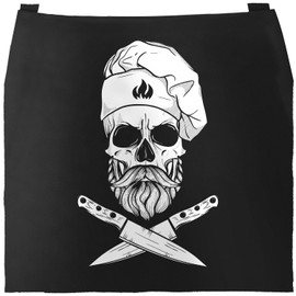 MoonWorks® BBQ Apron for Men with Saying "Hier grillt der Chef persönlich" [German Language] Hipster Grilling, Cotton Apron, Kitchen Apron, Chef Skull Black