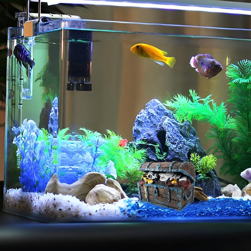 YOLUFER Aquarium Decorations Resin Treasure Box Ornaments Simulation Treasure Chest