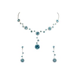 Faship Stunning Aqua Rhinestone Crystal Floral Necklace Earrings Set - Aqua