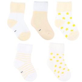 ANIMQUE Children's Baby Socks 0-10 Years Boys Girls Daily Basic Cotton Crew Socks Pack of 5 Student Casual Breathable Comfortable, 5 Pairs Winter Thick Yellow