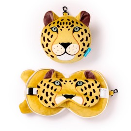 Relaxeazzz Leopard Round Plush Travel Pillow & Eye Mask - Sleep Eye Mask Masks - Kids Travel Accessories For Sleeping Airplane - Flight Plane Neck Pillow Pillows