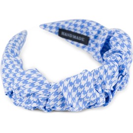 styleBREAKER 04027044 Women's Headband with Houndstooth Pattern in Subtle Ruffle Look, Pepita Hair Accessory, Colour: Blue/White
