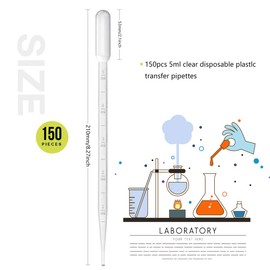 BITEFU 150 pcs Pipettes 5 ml Dropper Transparent Plastic Pipettes Disposable Pipette with Graduated for Lab Experiment Acrylic Paints Drawing Makeup Tool