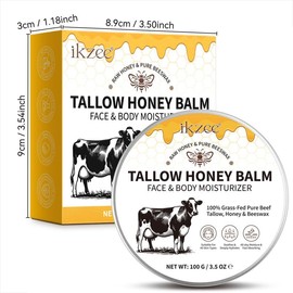 IKZEE Tallow Honey Balm, 1 Box/2 Boxes Organic Grass-fed Beef Tallow Balm with Raw Honey, Moisturizing Cream for Soft, Smooth Skin - Colour: yellow and white, Net Weight (Unit): 100g