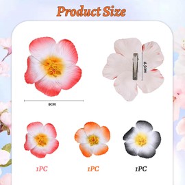 Mezrkuwr 3 Pieces Hawaiian Flower Hair Clips for Women, Plumeria Hibiscus Hair Clip, Artificial Flower Clips for Holiday, Beach Party, Pool, Cruise (Gradient), multicoloured