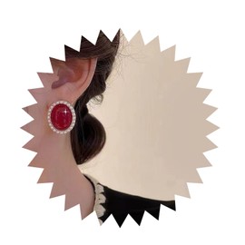 Allereya Vintage Coral Oval Stud Earrings Red Coral Earrings Tiny Pearl Hoop Circle Earrings Coral Pearl Wedding Earrings Jewellery for Women and Girls (Red), Zinc, No Gemstone