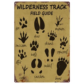 Vintage Aluminum Animal Tracks Field Guide Sign - 8x12 Inches - Ideal for Log Cabin, Forest Hunting, or Boy Nursery Wall Decor