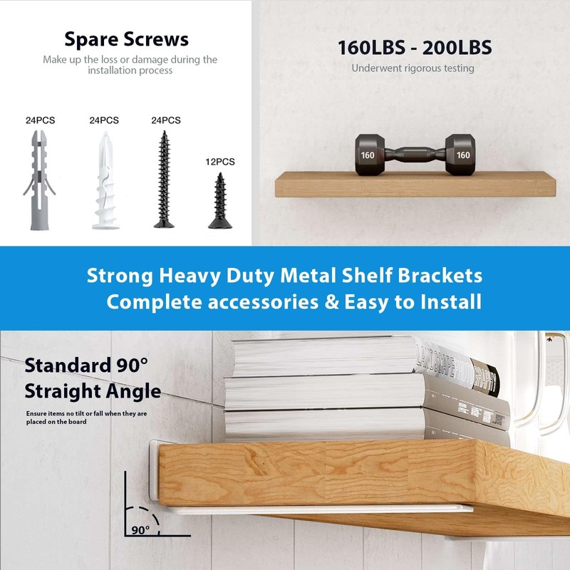 6 Inch Floating Shelf Brackets White, Hidden Invisible L Shelves