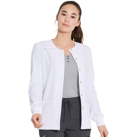Dickies EDS Essentials Women's Snap Front Warm-Up Solid Scrub Jacket X-Small White