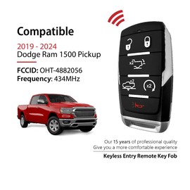 2 Keylessbest Replacement for 2019-2024 Dodge Ram 1500 Pickup Key Fob Remote Control OHT-4882056 6 Buttons 433.92MHz