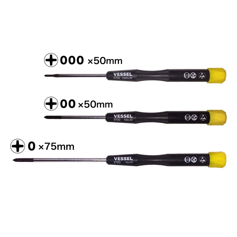 VESSEL Precision Screwdriver ESD (Anti-Static) Phillips 3 Piece Set
