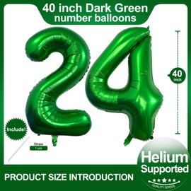 Number 24 Dark Green Balloons 40 Inch Giant Green 24 or 42 Numer Foil Helium Balloons for 24th Dark Green Birthday Party Supplies 42th Anniversary Events Decorations