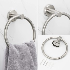 NearMoon 4 Pieces Bathroom Hardware Set, Include Hand Towel Ring, Toilet Paper Holder and 2 Robe Towel Hooks, Stainless Steel Bathroom Accessories Wall Mounted (Brushed Nickel)