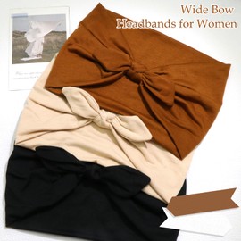 SAWINDA 3Packs Wide Bow Headbands for Women Stretchy Head Bands for Women's Hair Knotted African Bandana Headbands Non Slip Elastic Hairbands Black Women Workout Yoga Turban Hair Accessories