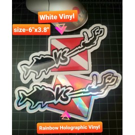 Schein Holographics vinyl 2 Pack Spear fishing holographic & white vinyl sticker/decal, Spear diving, fish