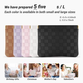 MGDOOG 2PCS, Checkered Leather Makeup Bag Set, Portable Cosmetic Bags for Women, Aesthetic Accessories Storage Bag for Women, Waterproof for Travel-Black