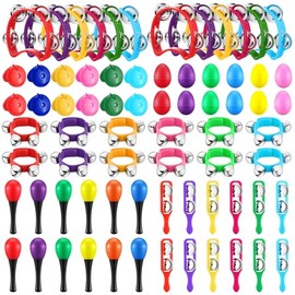 Silipull 36 Pcs Shaker Musical Instruments Set for Kids Early Music Learning Toy Bulk Egg Shaker Wrist Hand Band Bells Maracas Percussion Tambourine Cymbals Plastic Castanets for Preschool
