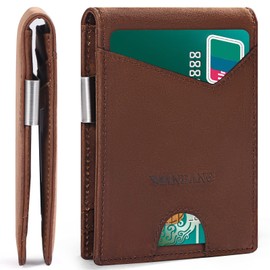 MANBANG Wallets for Men Slim Mens leather RFID Blocking Minimalist Card Front Pocket Bifold Travel Thin (Brown)