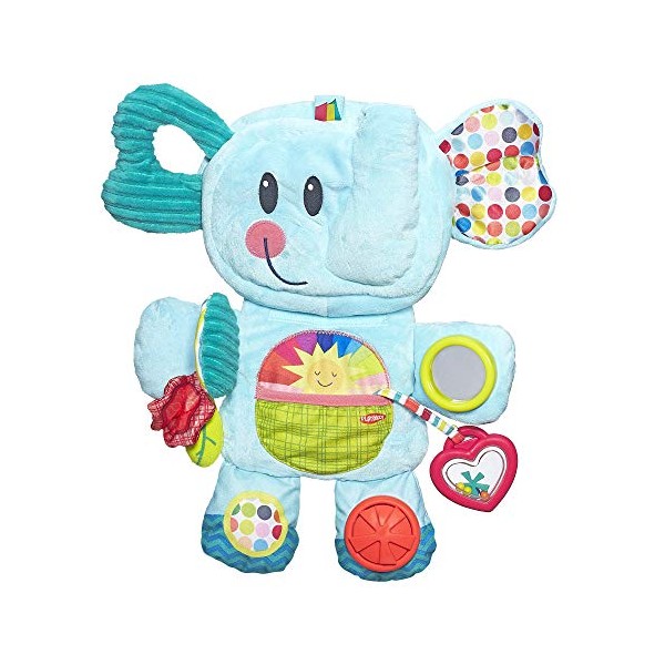 Playskool Fold 'n Go Elephant Stuffed Animal Tummy Time Toy for Babies 3 Months and Up, Blue ()