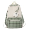 Cute Plaid Backpack with Plush Pendant Lightweight Large Capacity Student