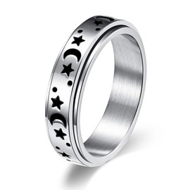 LIAN Spinner Rings for Women Men Fidget Rings Moon Star Flower Stainless Steel Ring Couple Rings Wedding Promise Rings Valentine's Day Gift(6-11)