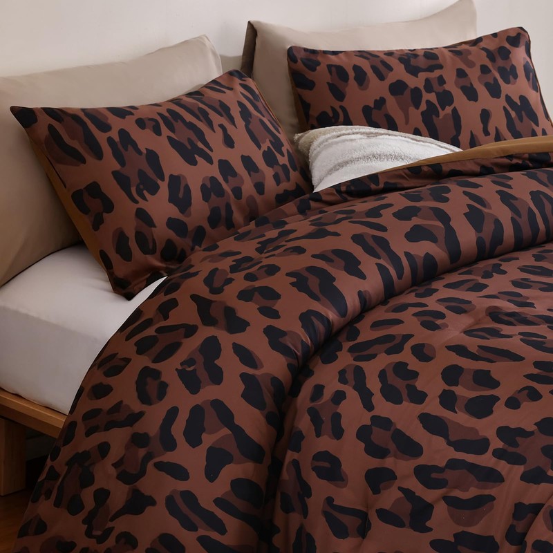 JANZAA Cheetah & Leopard Print Comforter Set Queen Size -