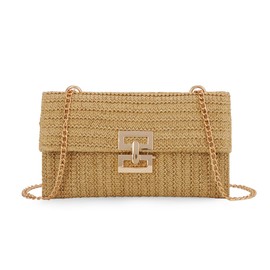 Ynport Crefreak Women's Straw Shoulder Bag - Summer Woven Crossbody Purse, Beach Wicker Rattan Envelope Clutch, Boho Party Handbag for Women