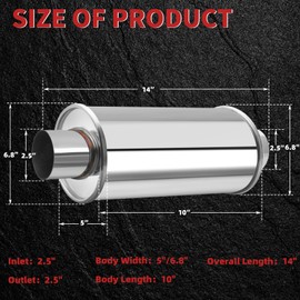 LCGP 2.5 inch Ultra Quiet Resonator, 304 Stainless Steel Resonator 2.5", 2.5'' Inlet & Outlet 14" Overall Length Universal Muffler High Performance resonator, Oval Muffler Shape, Silver