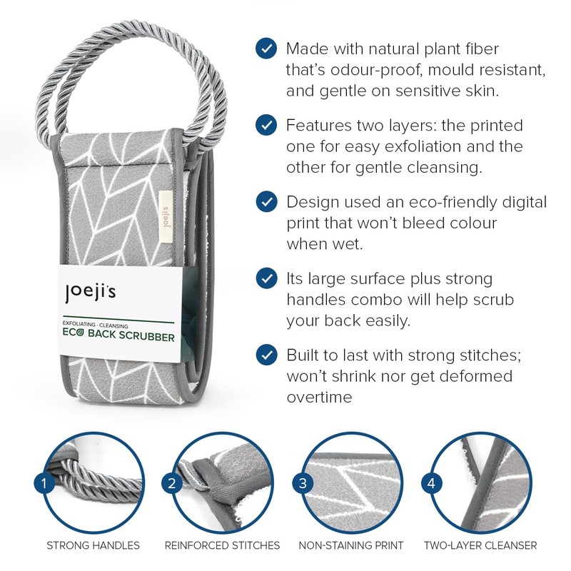 Joejis Back Scrubber for Shower - Eco-Friendly Natural Plant Fibre